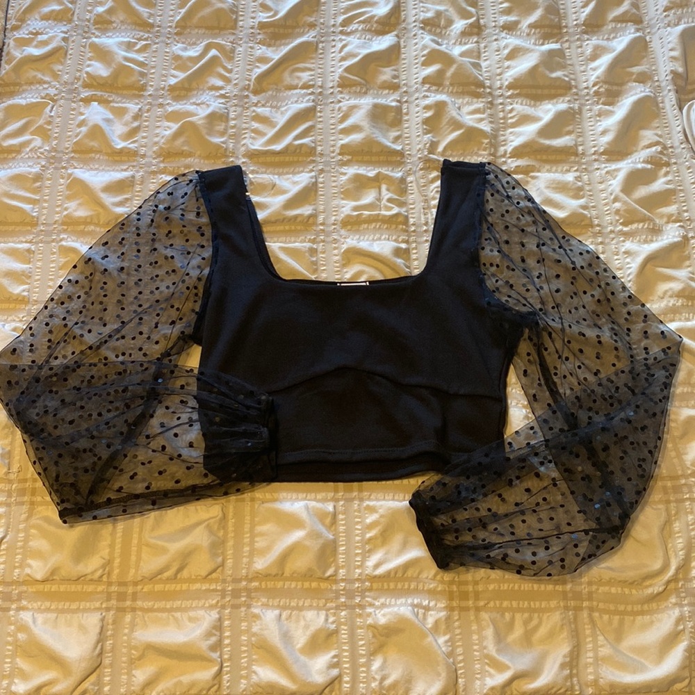 Le Lis Crop See-Thru Mesh Sleeve Top